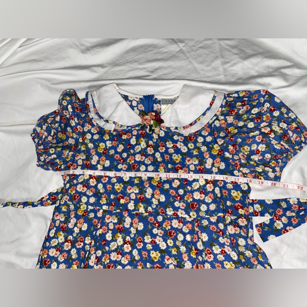 Vintage Ruth of Carolina Floral Blue Childs Dress with White Collar - Picture 9 of 11